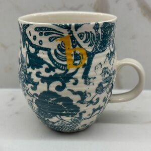 Discontinued Anthropologie Homegrown Teal Floral Koi Monogram Letter B Mug